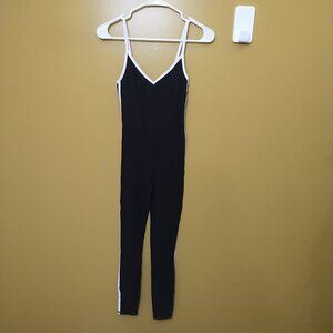 Wilo Australia Strappy Ribbed Black V Neck Bodycon Jumpsuit XS